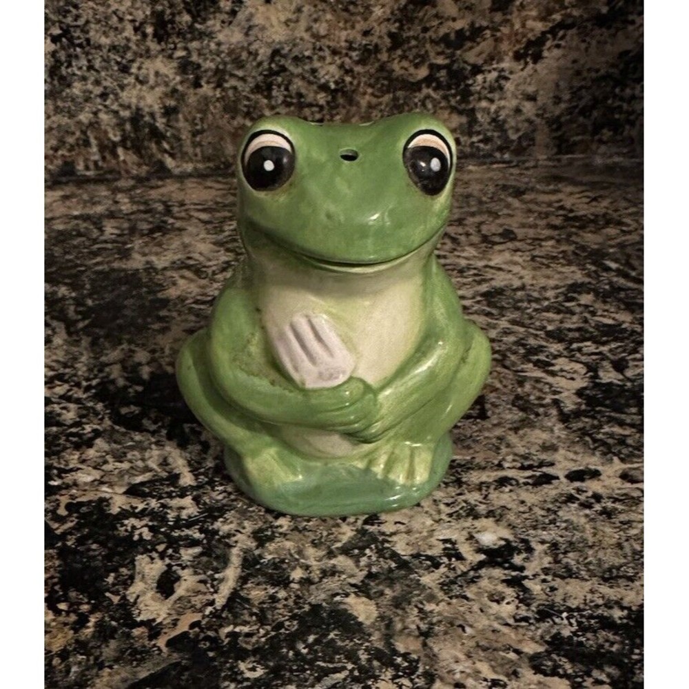 Vintage  Green Ceramic Frog Pepper Shaker